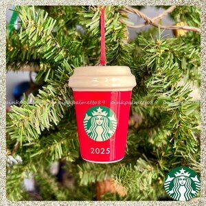 🎄☕ NIB/NWT 2025 Starbucks Ceramic Red Cup Christmas Tree Ornament Dated